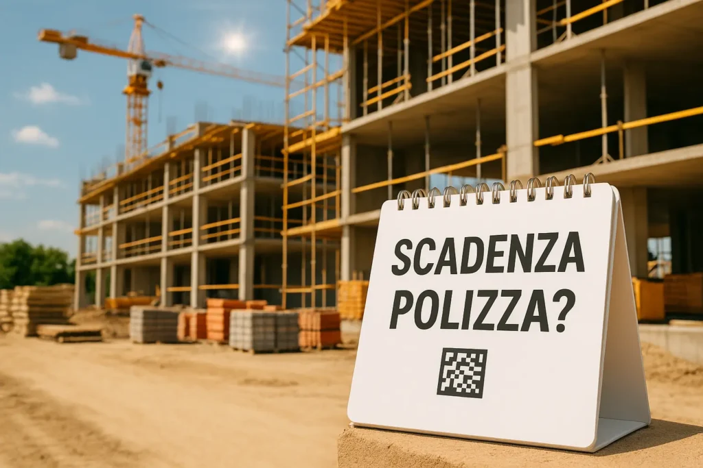 cantiere aperto in agosto con promemoria sulla scadenza della polizza
