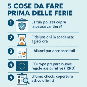 Infografica con 5 controlli assicurativi da fare prima delle ferie estive